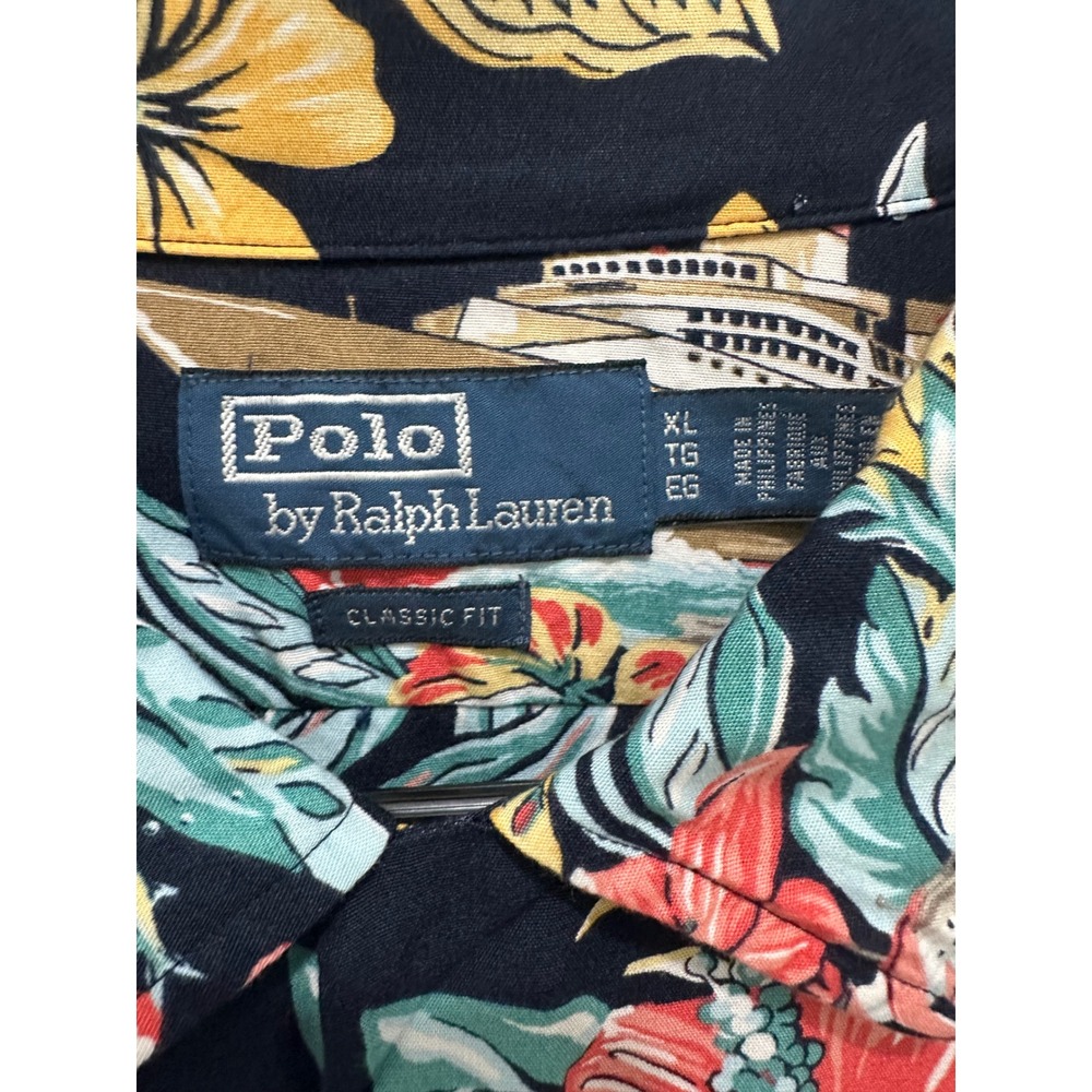 Polo Ralph Lauren Tropical Floral Camp XL Navy Nautical Hawaiian Shirt - Picture 2 of 6